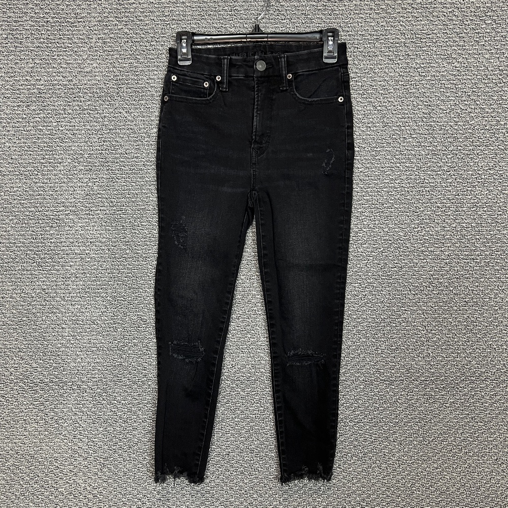 American Eagle Jeans The Luxe Jean Women's Size 2 Black Mid Rise Raw Hem Skinny